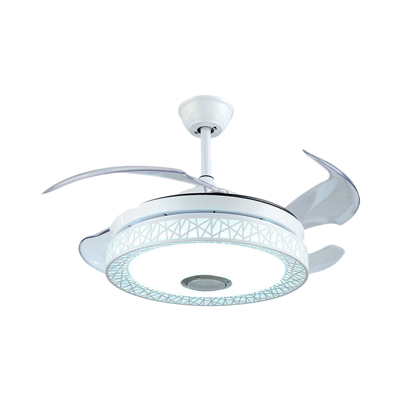 42" W White Circle Semi Flush Mount Modernist Acrylic 4-Blade LED Ceiling Fan Lighting for Living Room