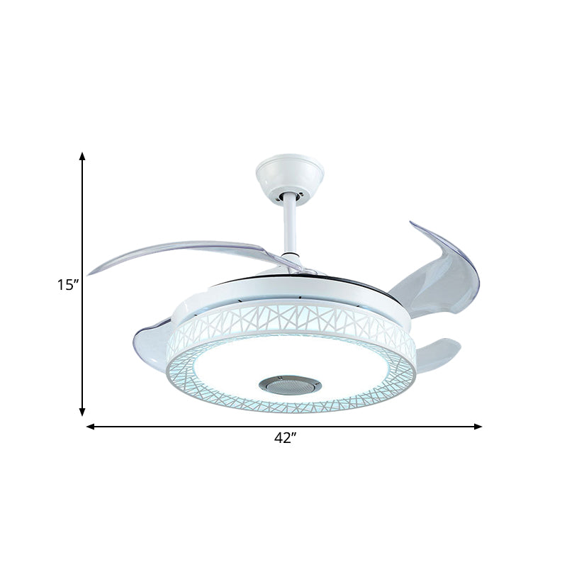 42" W White Circle Semi Flush Mount Modernist Acrylic 4-Blade LED Ceiling Fan Lighting for Living Room