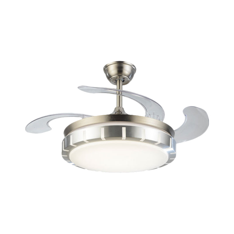 Drum Shape Hanging Fan Light Contemporary Metallic 42" Width LED Silver Semi Mount Lighting with 4 Clear Blades