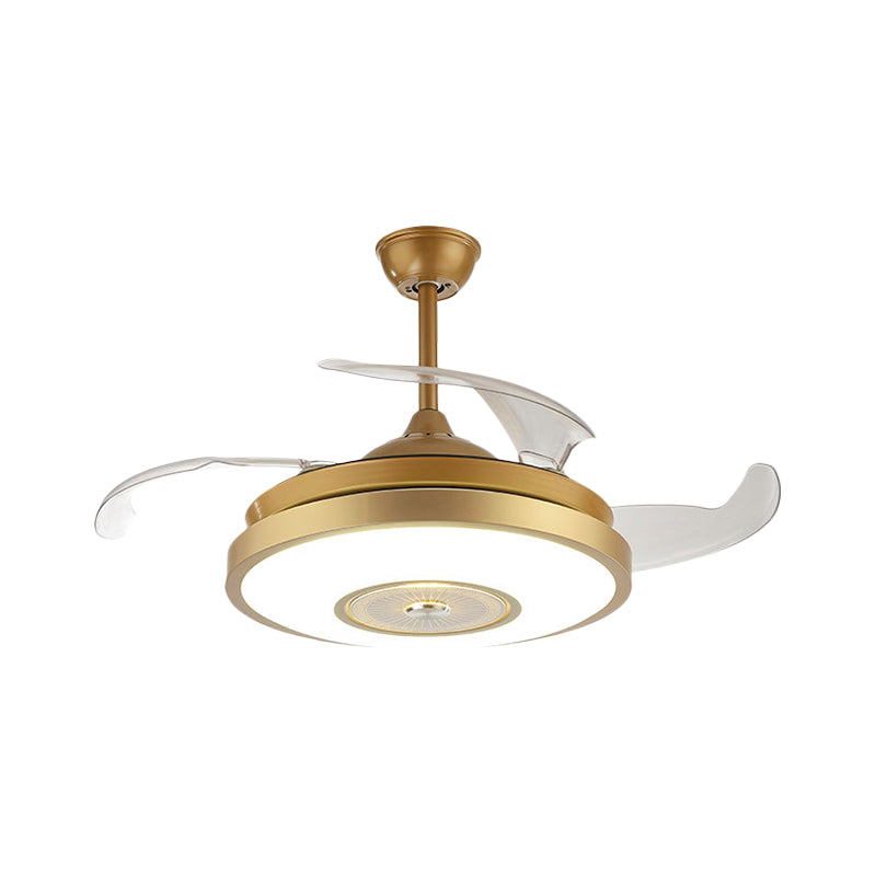 Acrylic Round Semi Flush Nordic Style Gold 4 Blades LED Hanging Fan Lighting for Drawing Room, 42" W