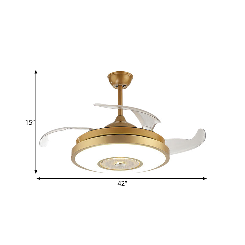 Acrylic Round Semi Flush Nordic Style Gold 4 Blades LED Hanging Fan Lighting for Drawing Room, 42" W