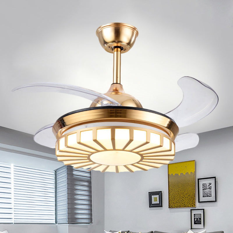 Minimalism Circular Semi Flush Mount Acrylic Living Room 4-Blade LED Pendant Fan Light in Silver/White/Gold, 42" W