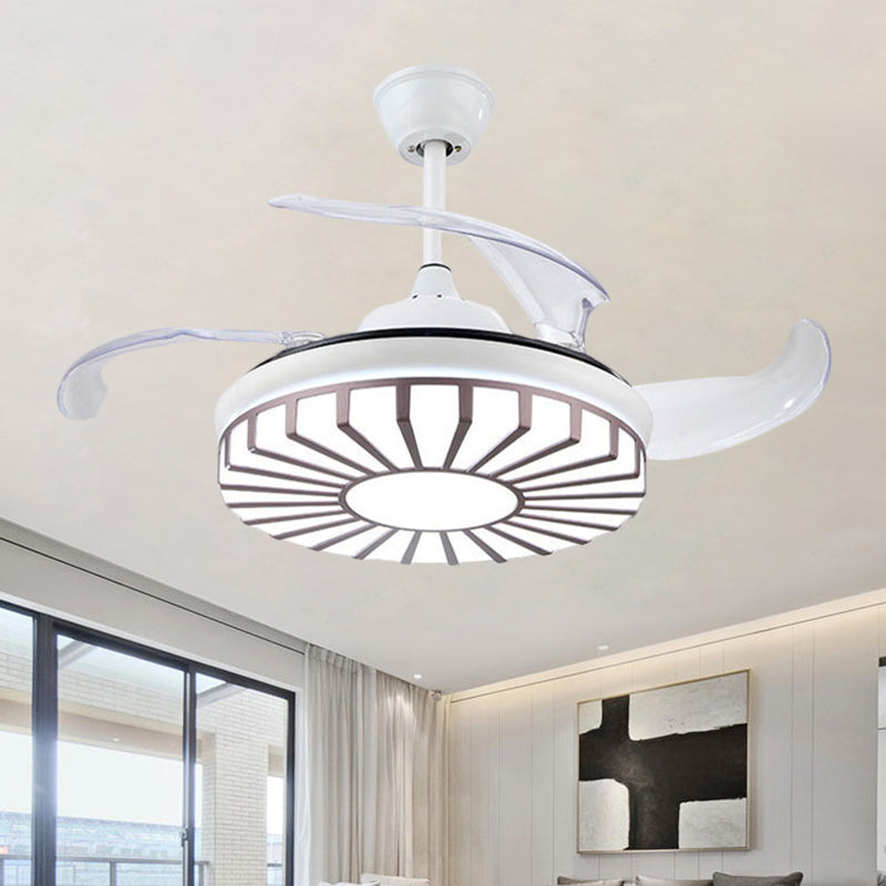 Minimalism Circular Semi Flush Mount Acrylic Living Room 4-Blade LED Pendant Fan Light in Silver/White/Gold, 42" W