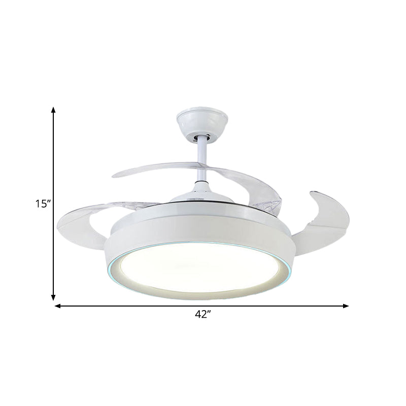 42 "brede drum plafond spoeling eigentijdse acryl wit 4-blade led hanger ventilator licht