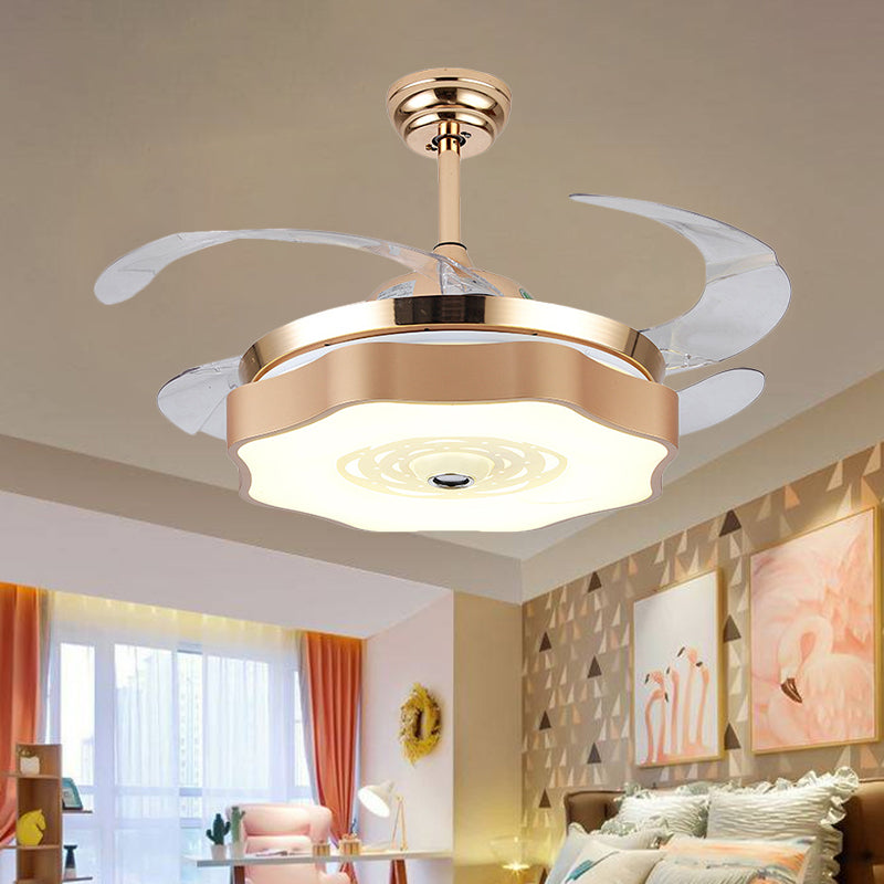 Acryl Bloom plafond Voel Modernist Gold 4 Blades LED Hangende ventilatorlicht, 42 "breedte