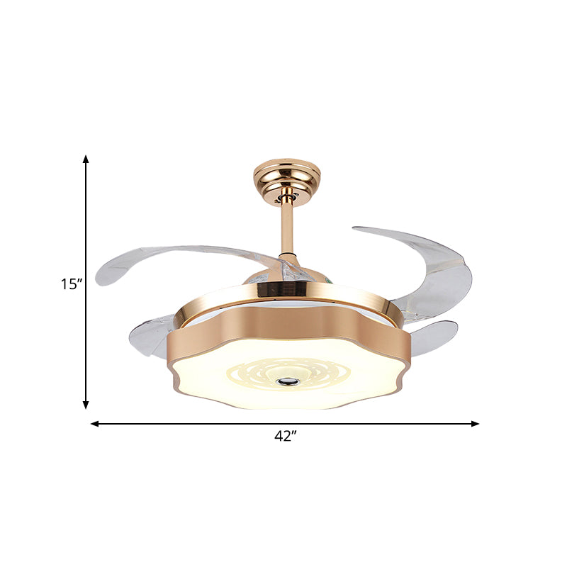 Acrylic Bloom Ceiling Flush Modernist Gold 4 Blades LED Hanging Fan Light, 42" Width