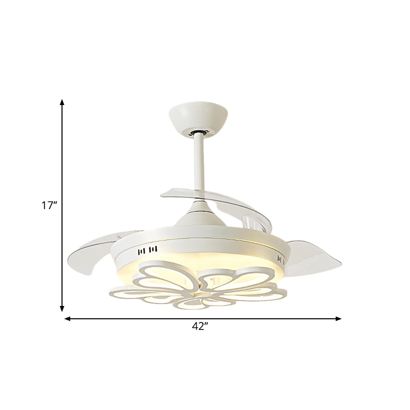 42 "W Bloemvorm Plafondventilator Licht Licht Noordse stijl Acryl LED WIT SEMI MOST VERLICHTING MET 4 DUIDE BLADES