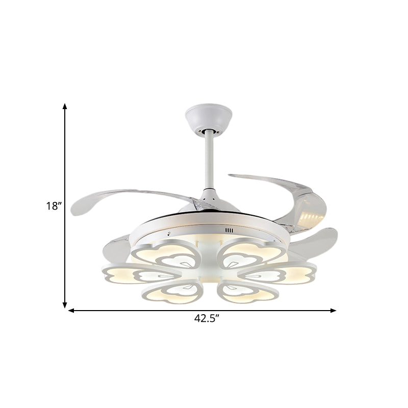 42.5 "breed wit hart/blad/slak semi-spoel Moderne acryl 4-blade LED hangers ventilatorverlichting voor eetkamer