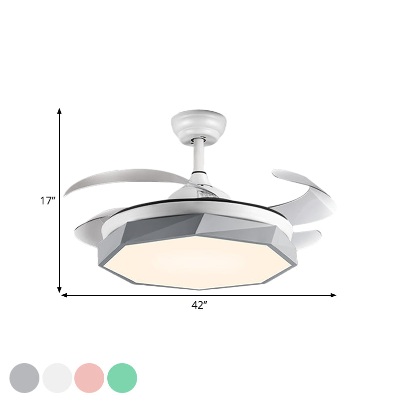 Lámpara de techo de octágono de 42 "de ancho Minimalismo Acrílico Gris/Blanco/Pink 4 cuchillas LED PENDE LUCH