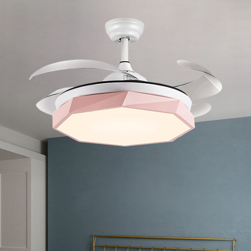 Lámpara de techo de octágono de 42 "de ancho Minimalismo Acrílico Gris/Blanco/Pink 4 cuchillas LED PENDE LUCH