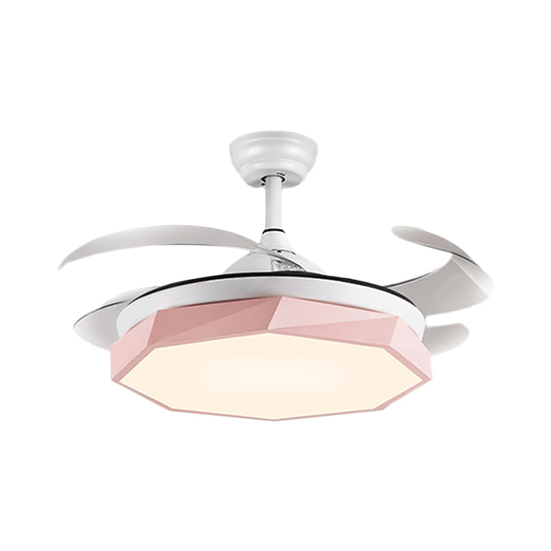 Lámpara de techo de octágono de 42 "de ancho Minimalismo Acrílico Gris/Blanco/Pink 4 cuchillas LED PENDE LUCH