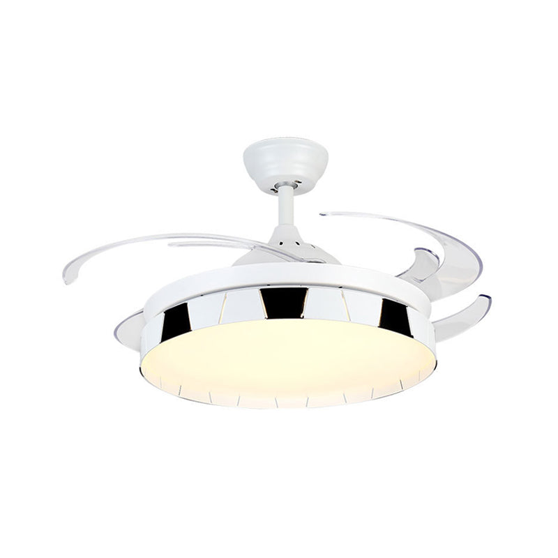 42" Width Round Semi Flush Mount Contemporary Acrylic White-Black LED Pendant Fan Light with 4 Clear Blades