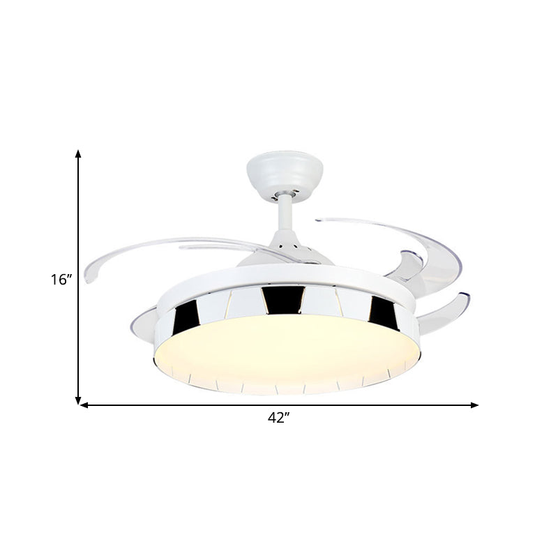 42 "Breedte Round Semi Flush Mount Contemporary Acryl White-Black LED Pendant ventilator Licht met 4 heldere messen