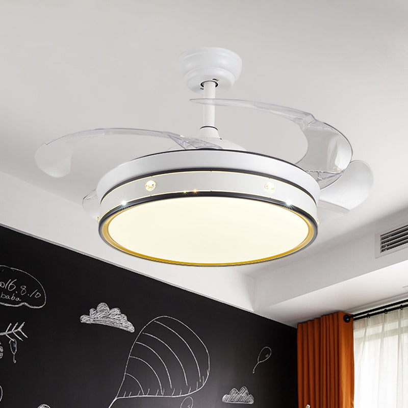 Acrylic Drum-Shaped Ceiling Fan Light Minimalism White 4-Blade LED Semi Flush Mount Lighting, 42" Wide