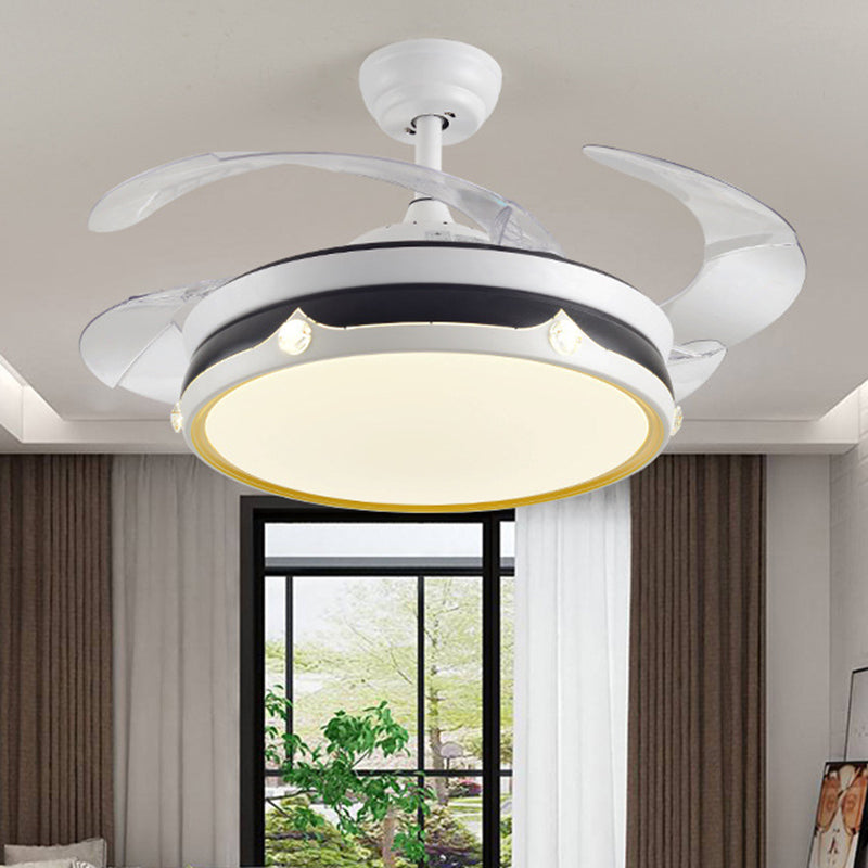 Acrylic Drum-Shaped Ceiling Fan Light Minimalism White 4-Blade LED Semi Flush Mount Lighting, 42" Wide