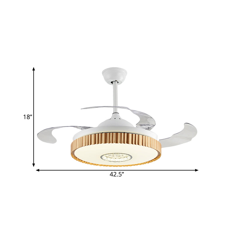 Bruin/wit/gouden ronde semi -spoelige Noordse stijl 42,5 "W LED Acrylhangende ventilatorverlichting met 4 messen