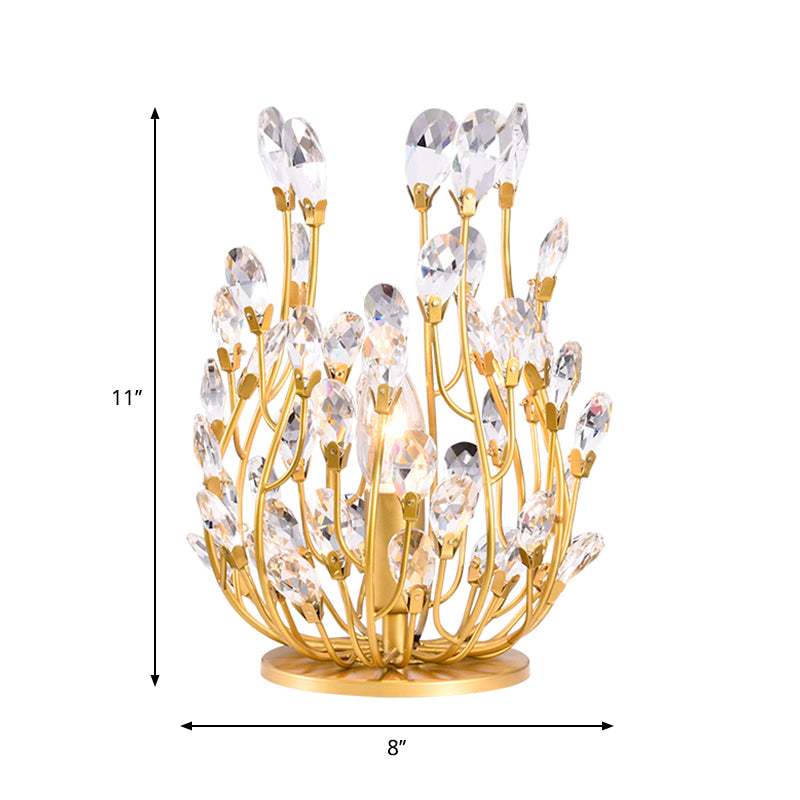 1 Head Table Lamp with Swirled Arm Crystal Teardrops Contemporary Bedchamber Night Light in Gold