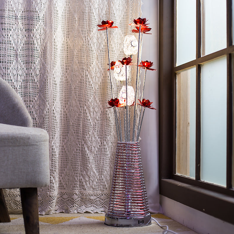 Conical Aluminum Standing Lamp Decorative LED Bedroom Floor Reading Light with Rose and Oval Design