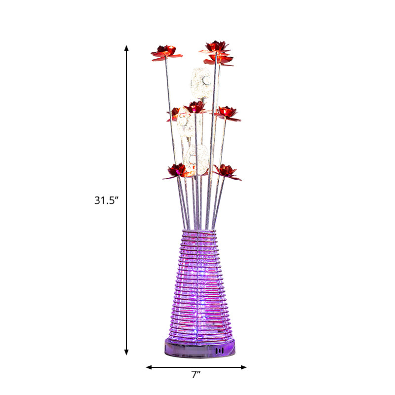 Conical Aluminum Standing Lamp Decorative LED Bedroom Floor Reading Light with Rose and Oval Design