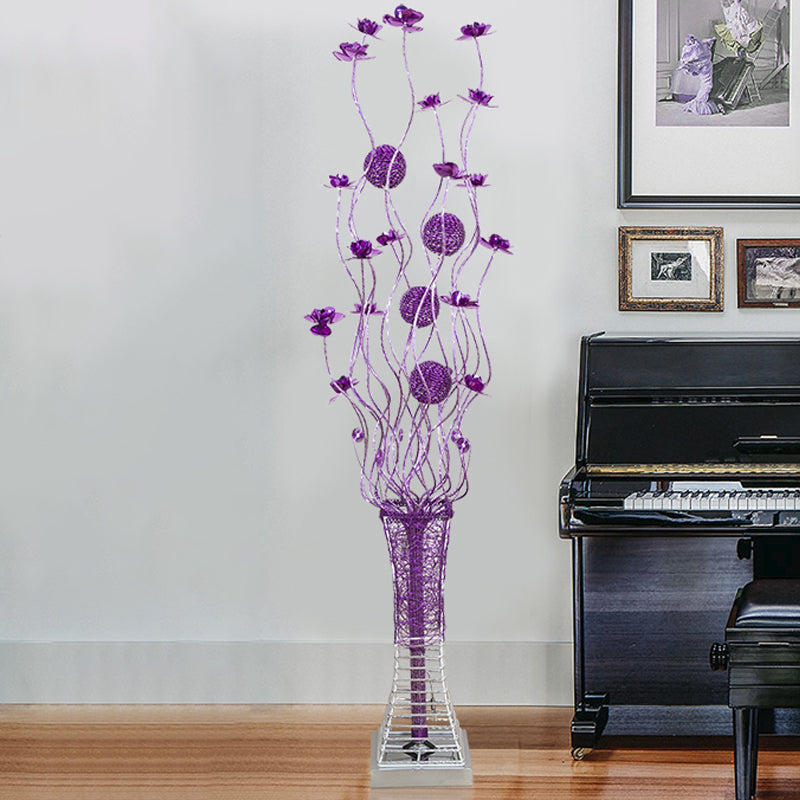 Purple Led Floor Lamp Art Decor Aluminium Pagode Bloemvloer Standlicht met takje Design