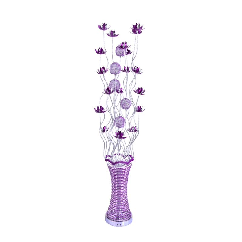 Purple LED Floral Floor Lamp Art Decor Aluminum Vase-Shaped Decorative Standing Floor Light with Twig Design