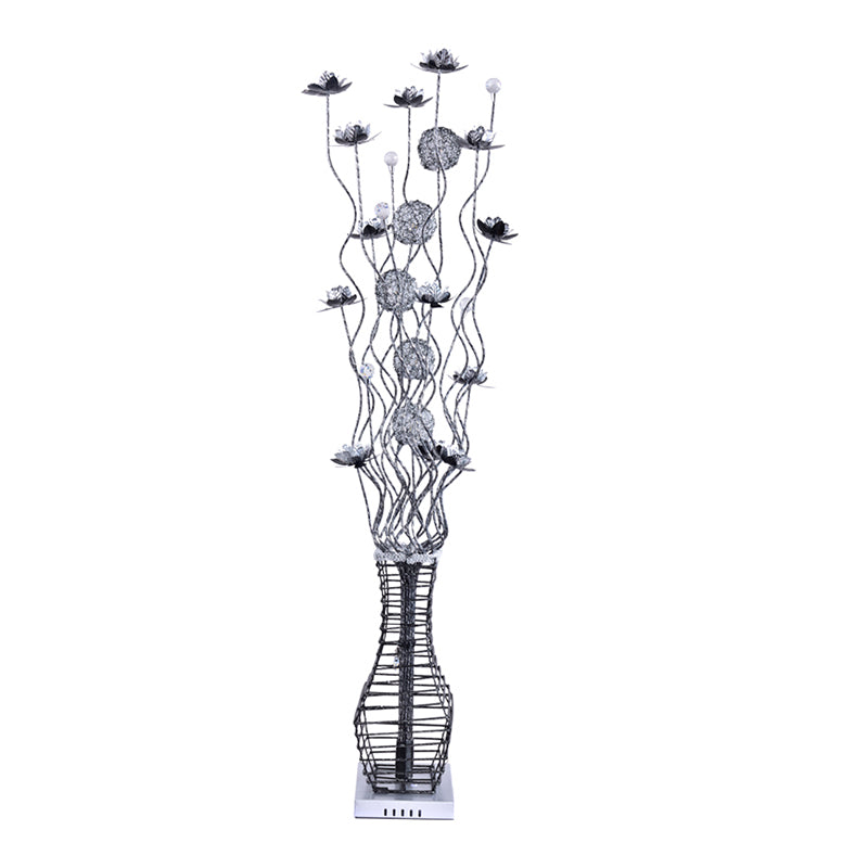 Rranche d'arbre en aluminium Stand Up Light Decorative Bedside LED Bloom Pinder Pinder With Vase Widlestal in Black and Silver / Red