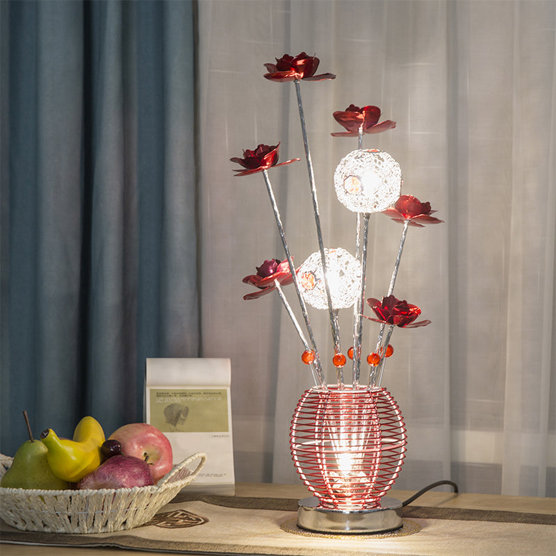 Pink/Red LED Rose Table Light Decorative Aluminum Spherical Decorative Nightstand Lamp for Bedroom