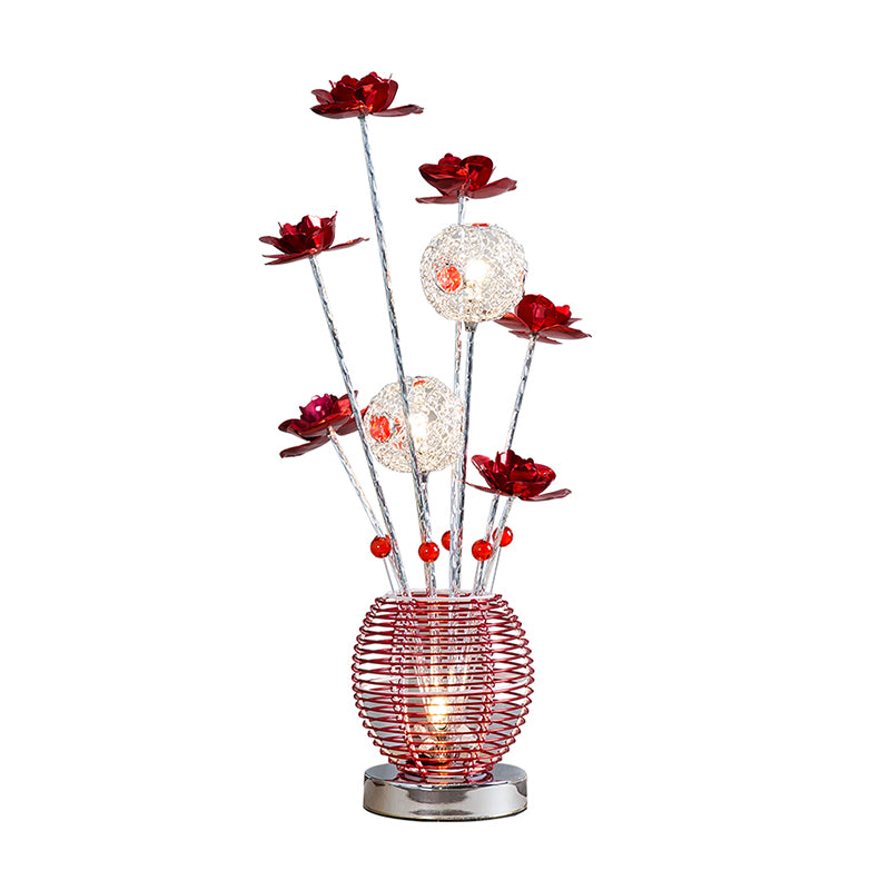 Pink/Red LED Rose Table Light Decorative Aluminum Spherical Decorative Nightstand Lamp for Bedroom