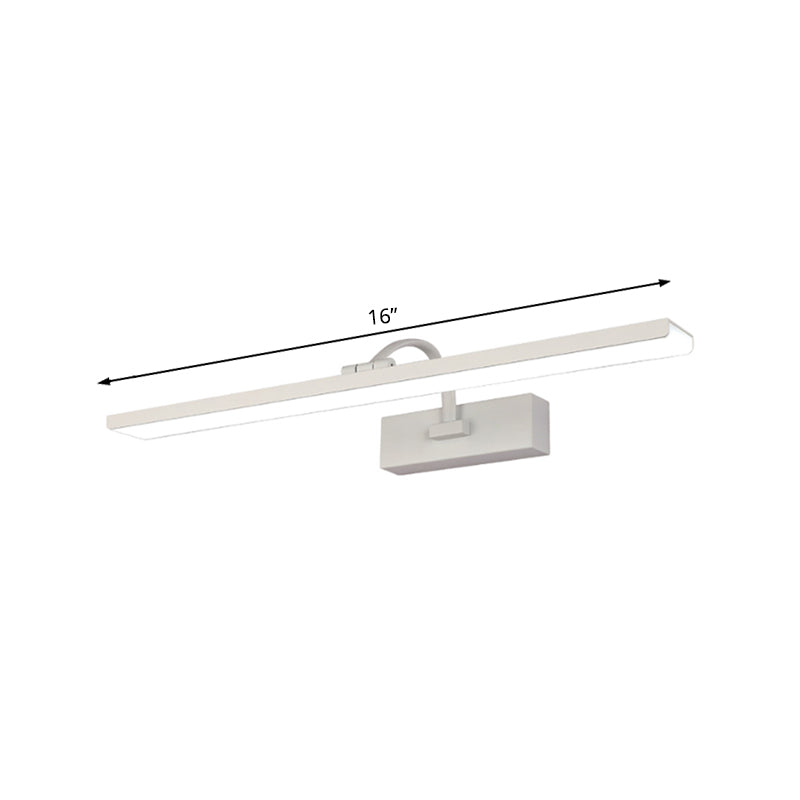 Rectángulo blanco Tocador de tocador Disparo de pared LED moderno Lucina montada en la pared acrílica con brazo curvo para baño, 16 "/24" W