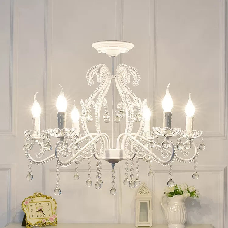 Bedroom Chandelier Kids, 6-Light Macaron Ceiling Light Fixture with Candle and Clear Crystal Decoration