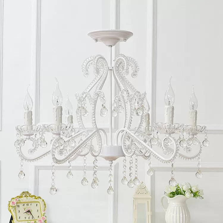 Bedroom Chandelier Kids, 6-Light Macaron Ceiling Light Fixture with Candle and Clear Crystal Decoration