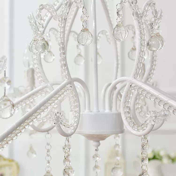 Bedroom Chandelier Kids, 6-Light Macaron Ceiling Light Fixture with Candle and Clear Crystal Decoration