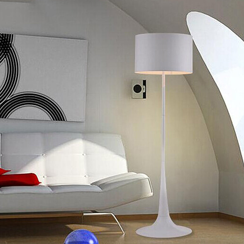 Black/White Drum Shade Floor Lamp Modern Style 1 Light Aluminum Floor Light for Living Room, 12"/16" Width