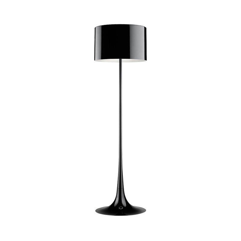 Black/White Drum Shade Floor Lamp Modern Style 1 Light Aluminum Floor Light for Living Room, 12"/16" Width