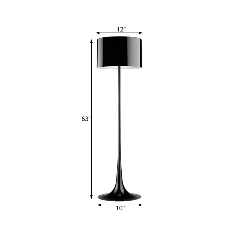 Black/White Drum Shade Floor Lamp Modern Style 1 Light Aluminum Floor Light for Living Room, 12"/16" Width