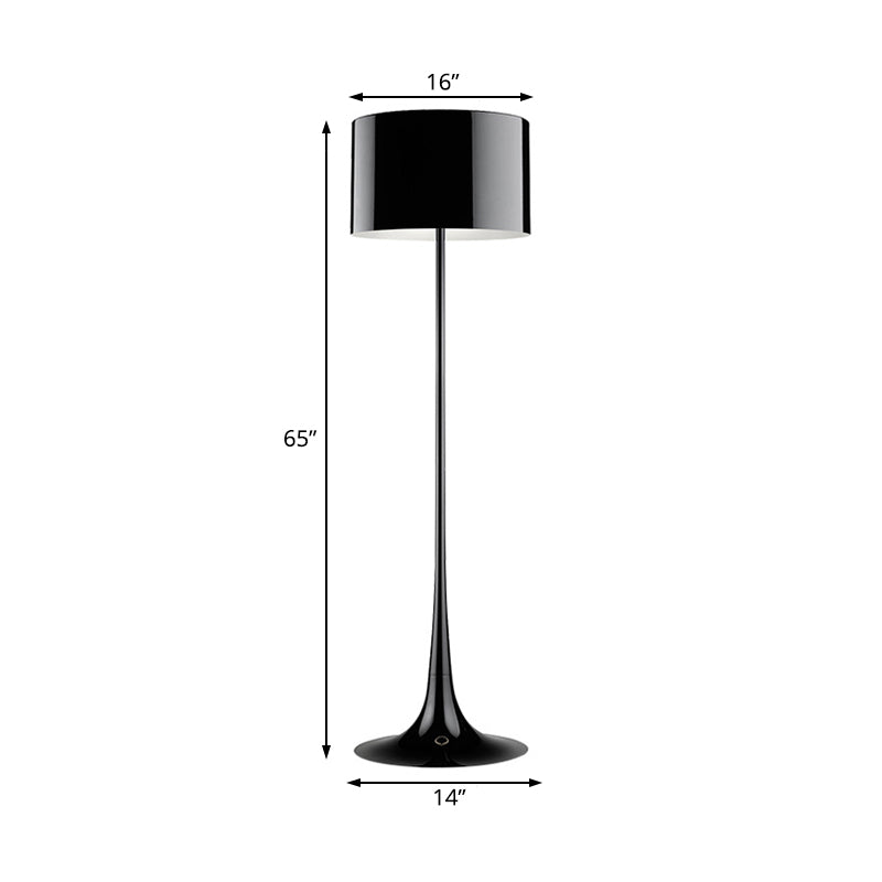 Black/White Drum Shade Floor Lamp Modern Style 1 Light Aluminum Floor Light for Living Room, 12"/16" Width