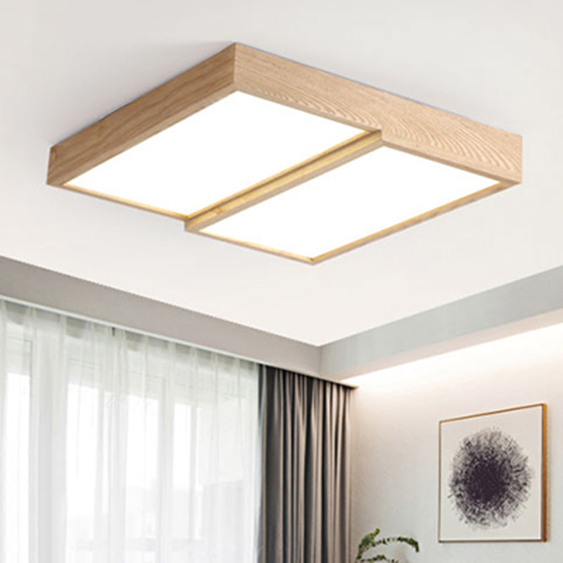 14"/19.5"/25.5" Wide Modern Rectangular Wooden Flush Mount Lighting 2-Light Ceiling Lamp in Warm/White Light