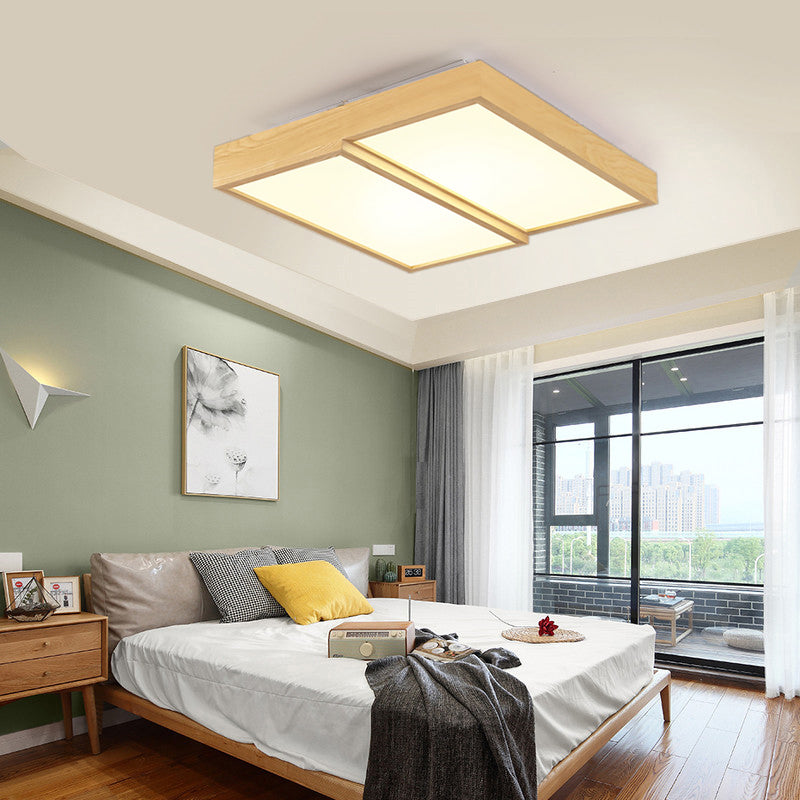 14"/19.5"/25.5" Wide Modern Rectangular Wooden Flush Mount Lighting 2-Light Ceiling Lamp in Warm/White Light