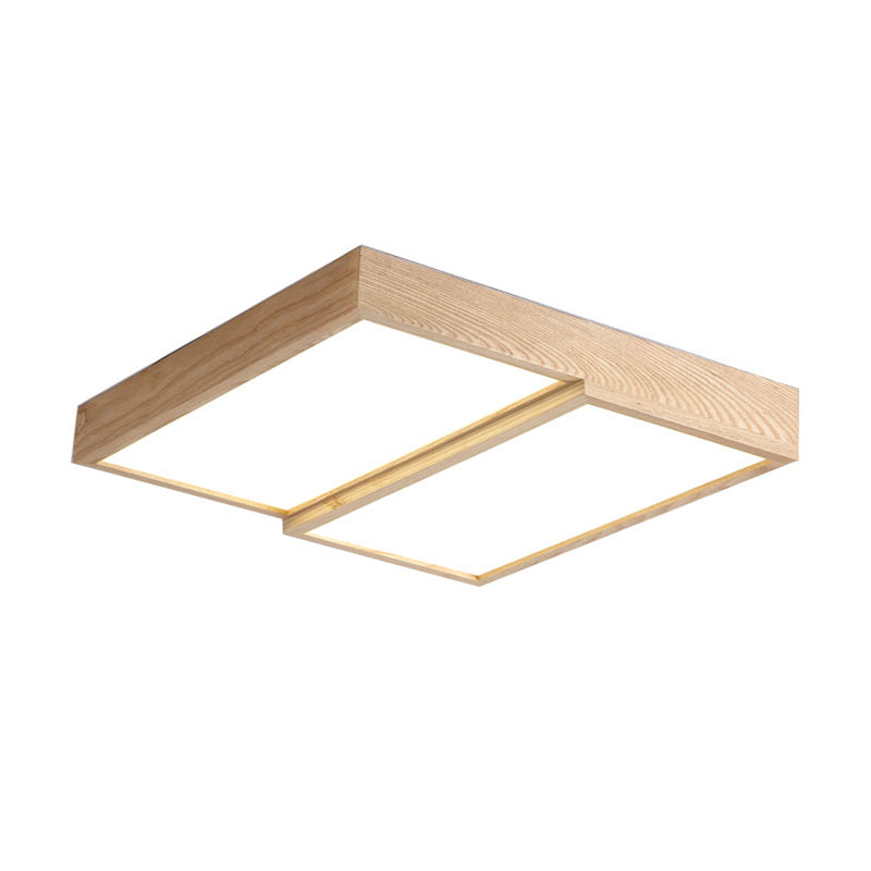 Lámpara de techo de 2 luces con iluminación empotrada de madera rectangular moderna de 14"/19,5"/25,5" de ancho en luz blanca/cálida