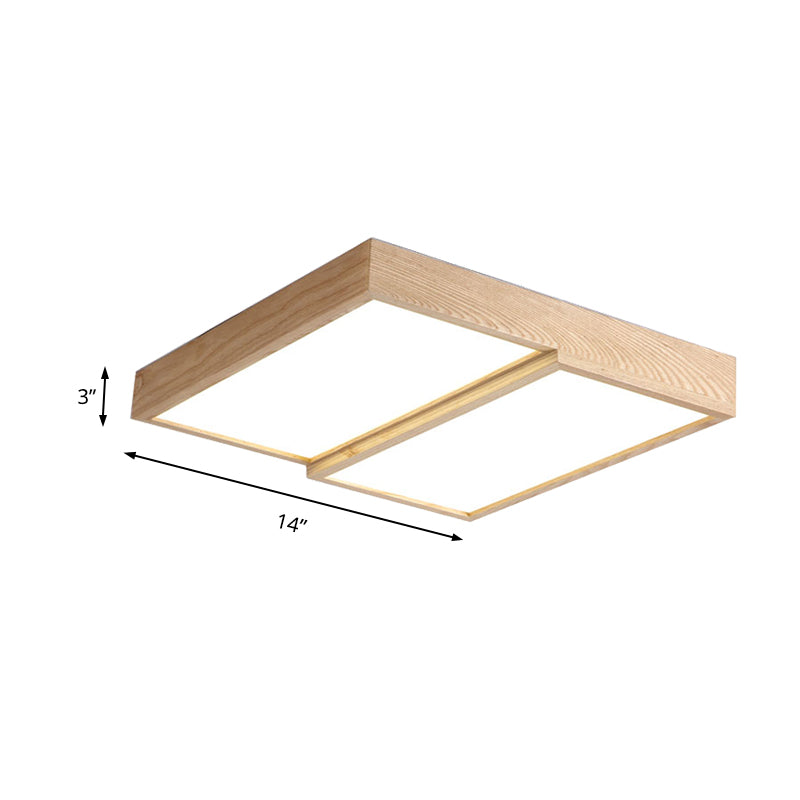 14"/19.5"/25.5" Wide Modern Rectangular Wooden Flush Mount Lighting 2-Light Ceiling Lamp in Warm/White Light