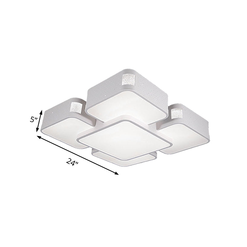 24 "/37" Wide Square Ceiling Mounted Light Contemporain Acrylique LED White Flush Pendentif