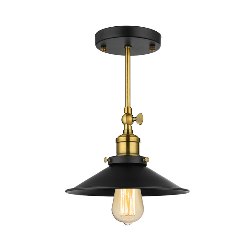 1 Bulb Conical Ceiling Lighting Vintage Stylish Black Metallic Semi Flush Ceiling Light for Dining Room