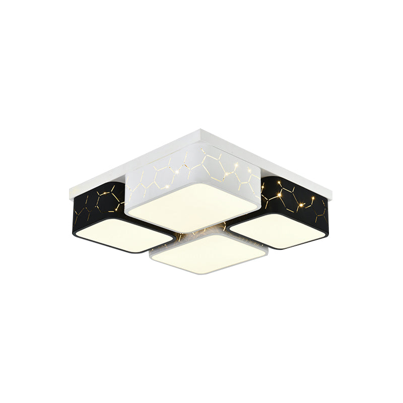 Square Bedroom Flush Ceiling Light Acrylic Warm/White Lighting LED Contemporary Ceiling Mount Fixture in Black