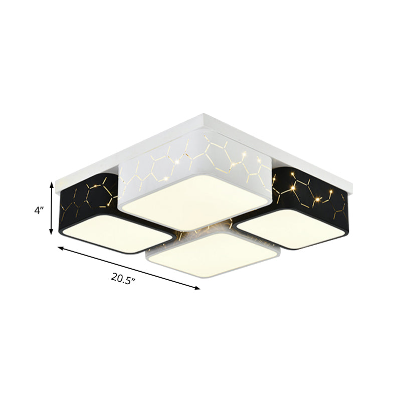 Square Bedroom Flush Ceiling Light Acrylic Warm/White Lighting LED Contemporary Ceiling Mount Fixture in Black