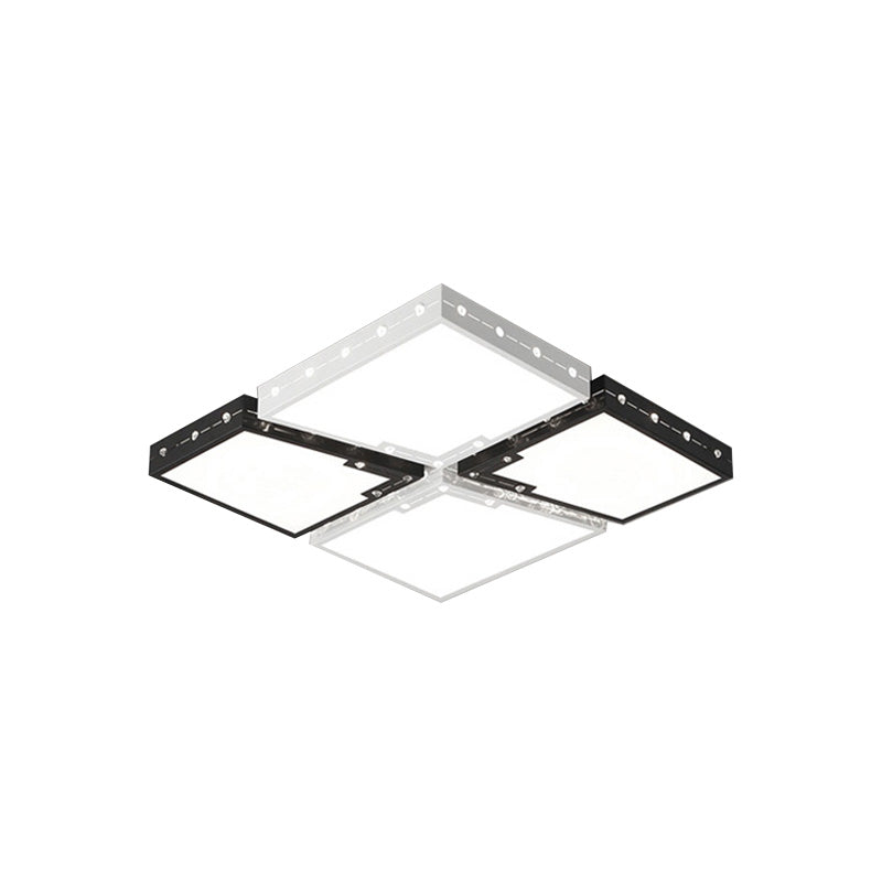 Luz LED montada en el techo para dormitorio con pantalla acrílica cuadrada, iluminación empotrada negra en luz blanca/cálida, 19,5 "/23,5" de ancho