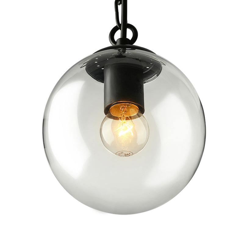 Black Globe Pendante Plafond Ferme Lumière en verre transparent Salle de salle à manger à la lampe suspendue avec chaîne, 8 "/ 10" / 12 "de largeur