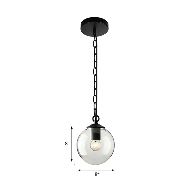 Black Globe Pendante Plafond Ferme Lumière en verre transparent Salle de salle à manger à la lampe suspendue avec chaîne, 8 "/ 10" / 12 "de largeur