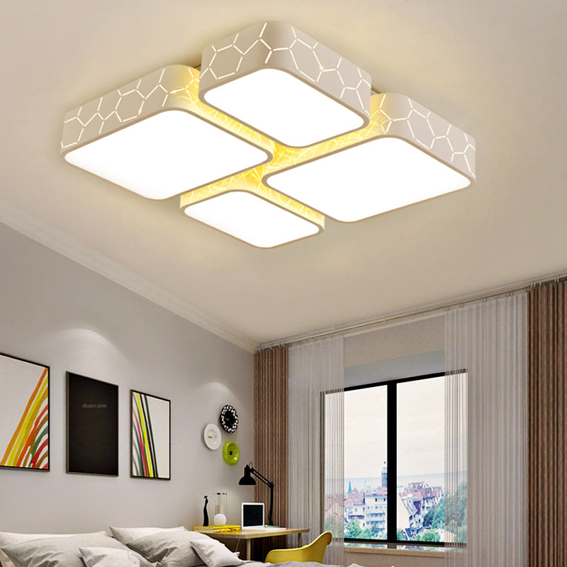 White Finish Square Ceiling Lighting Contemporary Warm/White Lighting LED Acrylic Flush Mount Light for Bedroom