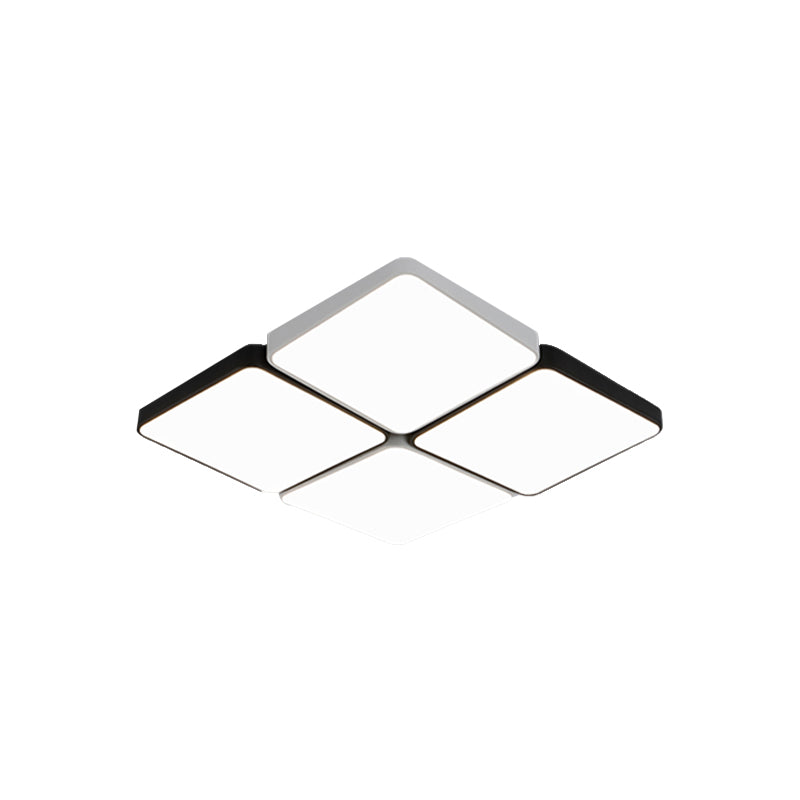 Luz de montaje empotrado de 4/6 luces de estilo simple con pantalla acrílica Lámpara de techo rectangular/cuadrada blanca, luz blanca/cálida