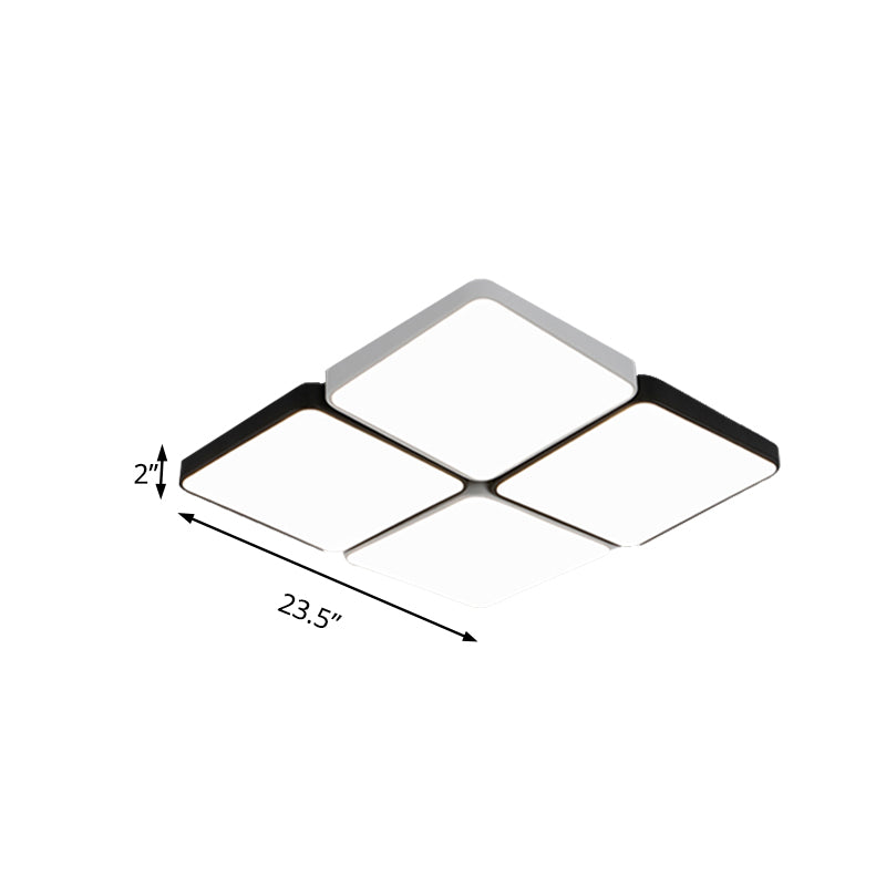 Simple Style 4/6 Lumière Flush Mount Light with Acrylic Shade White Rectangulaire / Squared Ceiling Lamp, Warm / White Light